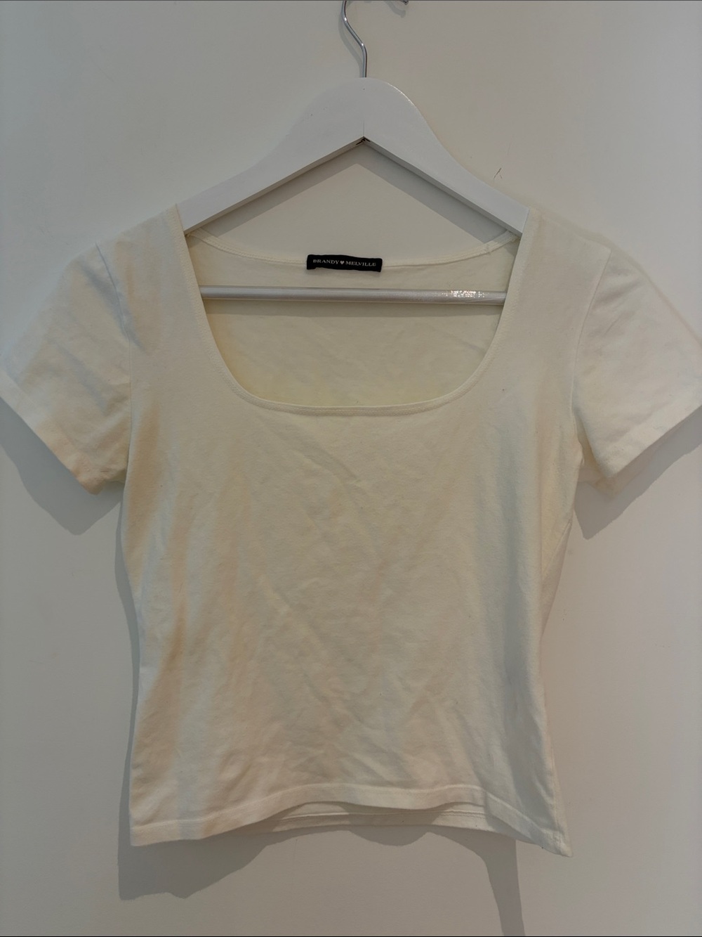 Brandy Melville Cream Square Neck Short Sleeve Tee